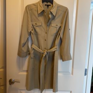 Banana Republic Silk Safari Shirt Dress in Khaki